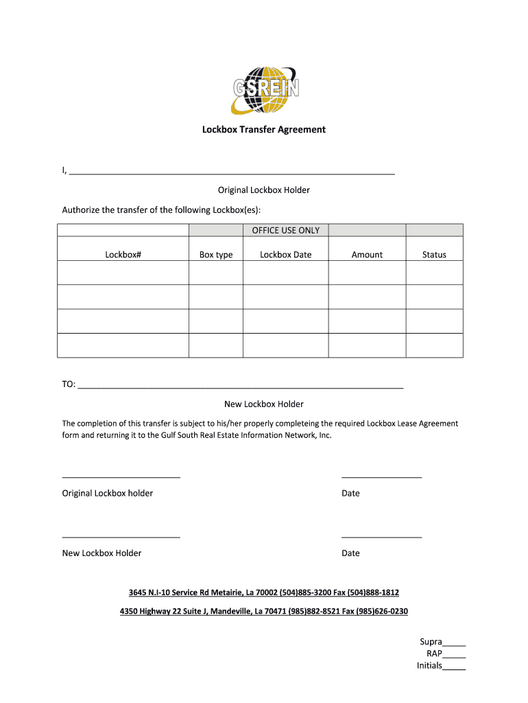 Fillable Online Lockbox Transfer Agreement Fax Email Print pdfFiller