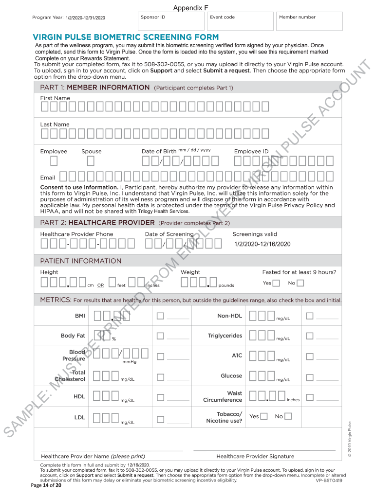 Virgin Pulse Biometric Screening Form 2022 Fill Online Printable 