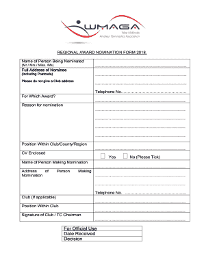 REGIONAL AWARD NOMINATION FORM