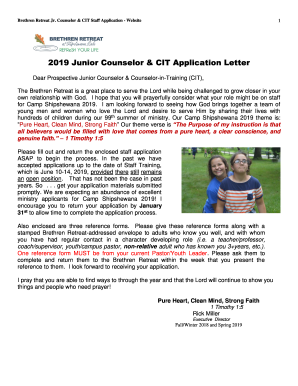 2019 Junior Counselor &amp;amp; CIT Application Letter