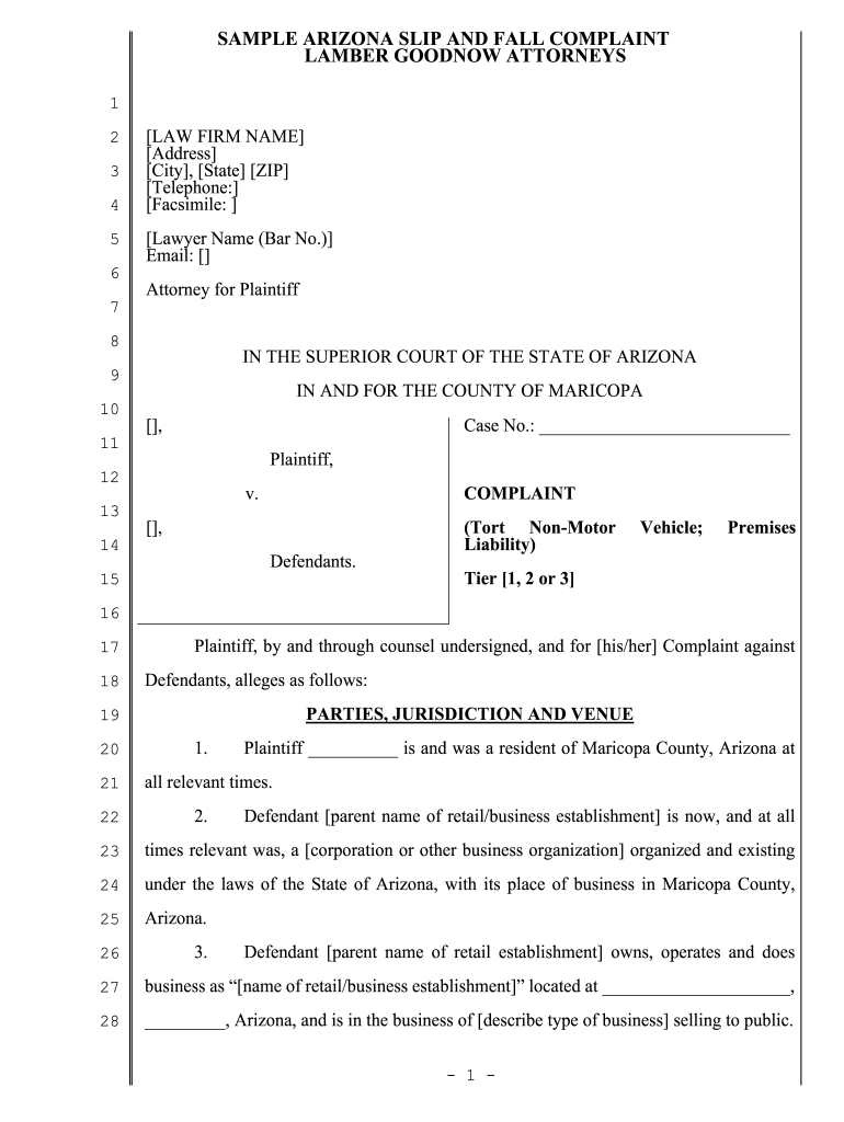 Fillable Online 8 Sample Arizona Slip and Fall Complaint.docx Fax