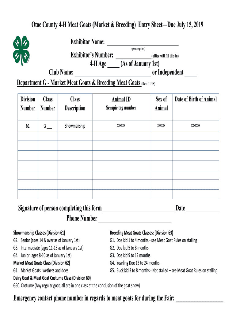 Fillable Online OTOE COUNTY 4H General 4H Rules & Regulations Fax