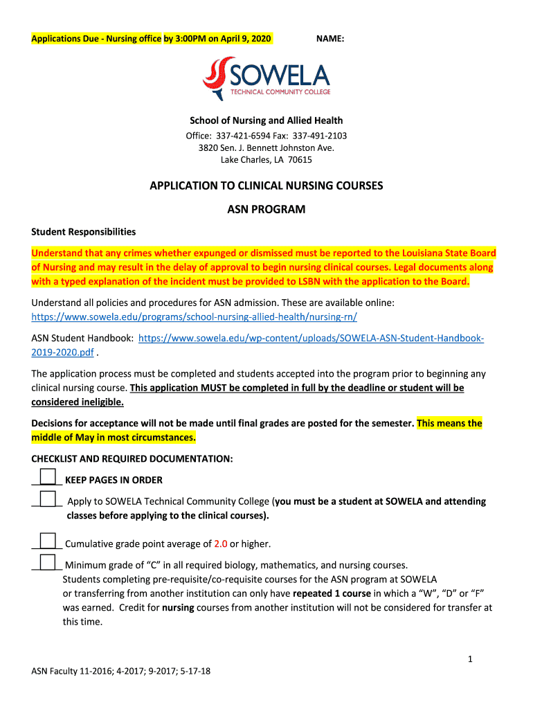 Applications Due - Nursing office by 3:00PM on April 9, 2020 Preview on Page 1
