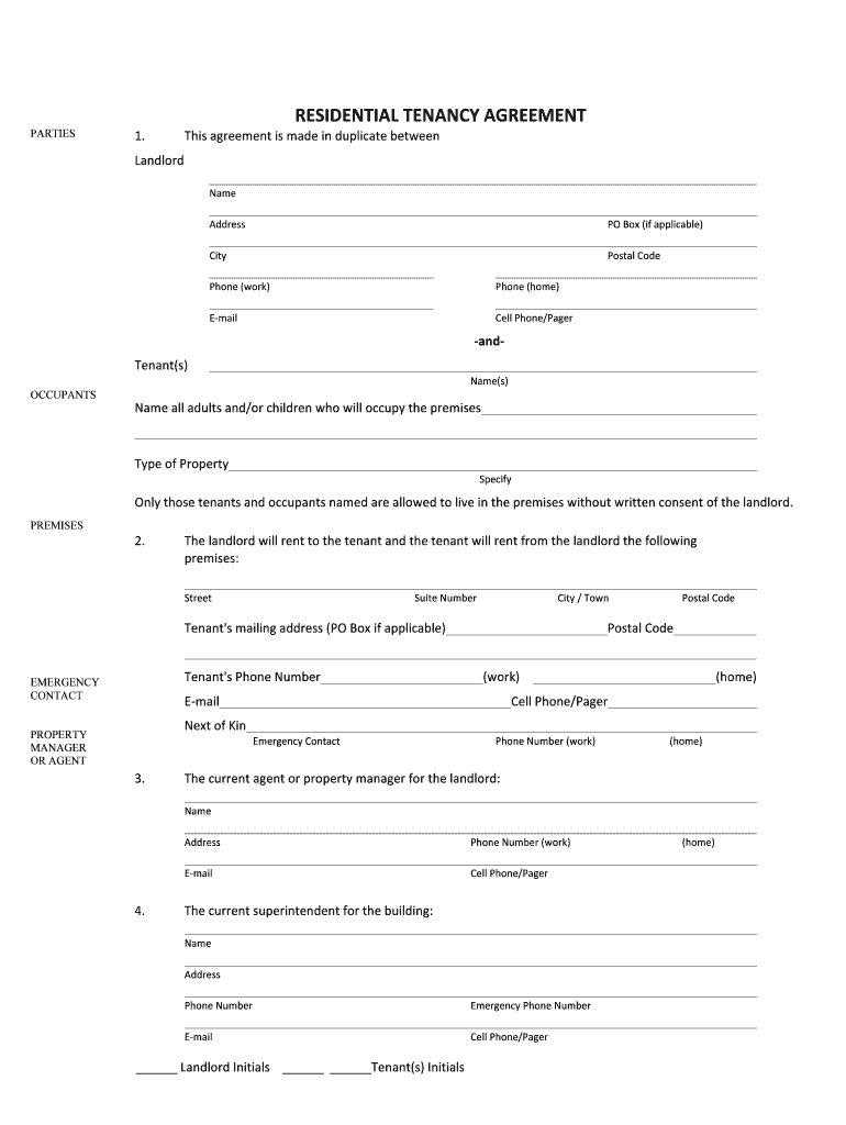 Fillable Online Job Application Form Residential Tenancy Agreement