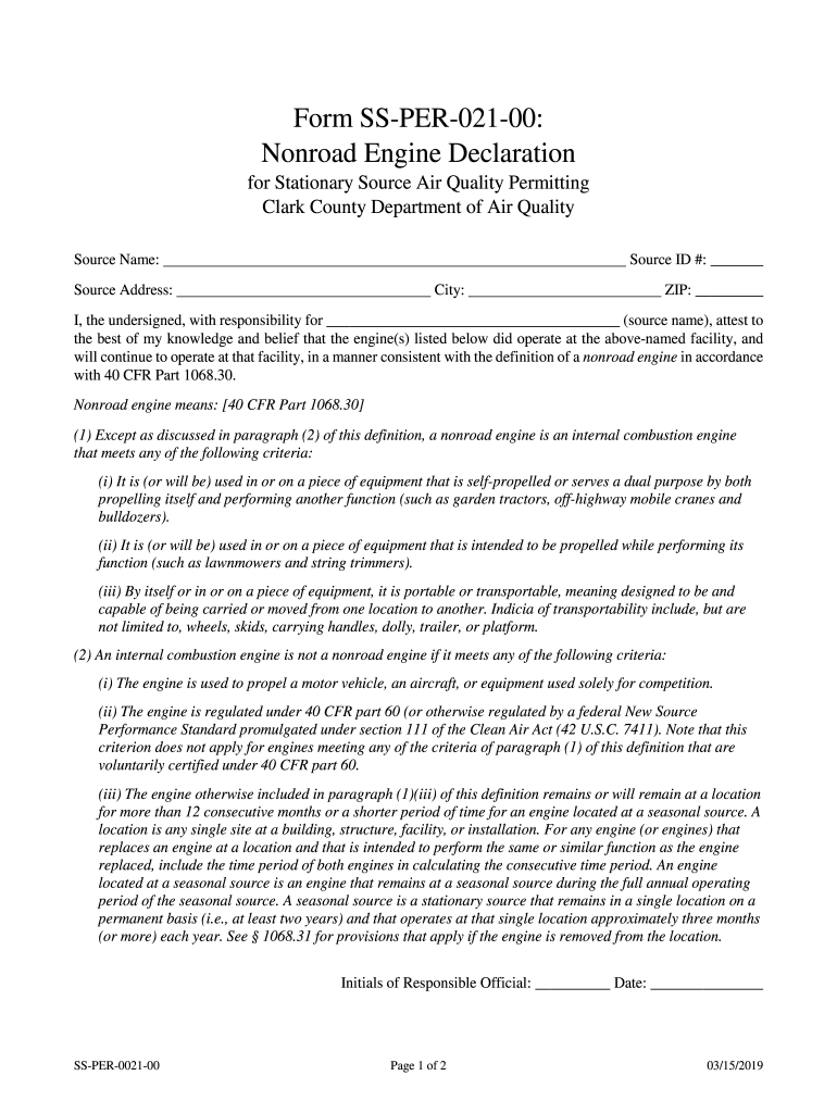Nonroad Engine Declaration - Clark County Preview on Page 1
