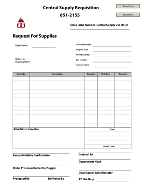Central Supply Requisition Form