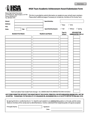 academic achievement awards form