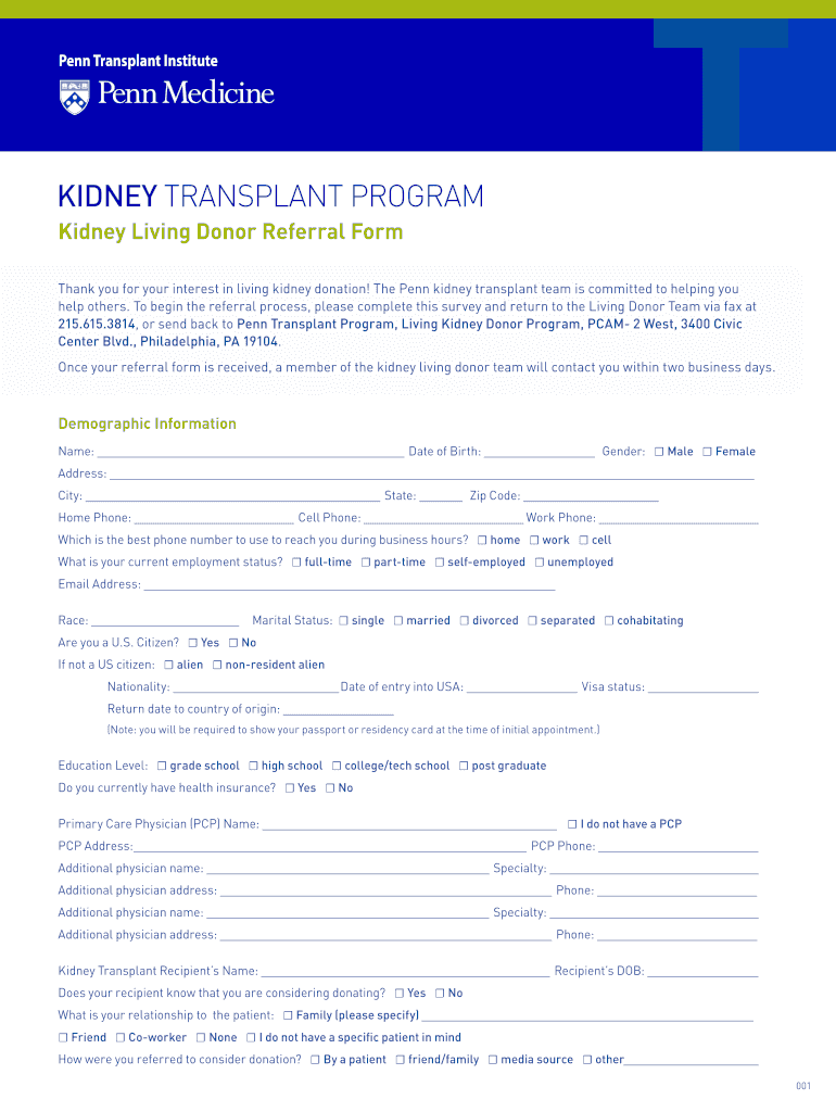 kidney transplant form Preview on Page 1
