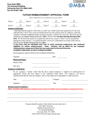 Penn State Tuition Reimbursement Approval Form