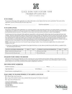 Class Rank Verification Form