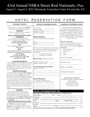 2012 NSRA Street Rod Nationals Hotel Reservation Form