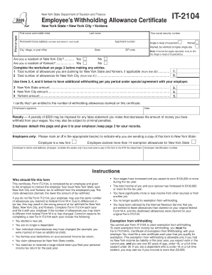 New York State Employee’s Withholding Allowance Certificate IT-2104