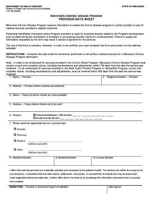 Wisconsin Chronic Disease Program Provider Data Sheet