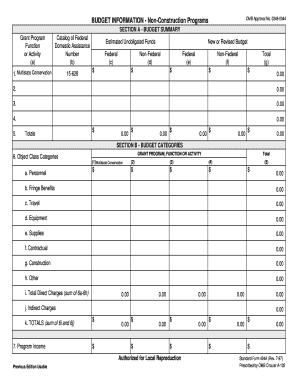 US Federal Grant Budget Form SF-424A