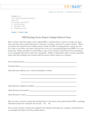 IME/Treating Doctor Report Critique Referral Form
