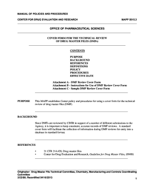 Office protocol template - cover form for the technical review of drug master files 5015 3