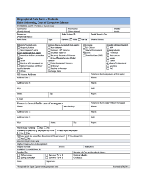 Biographical Data Form – Students