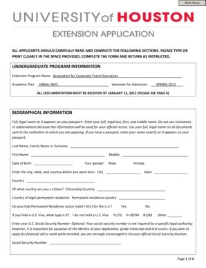 University of Houston Undergraduate Application Form