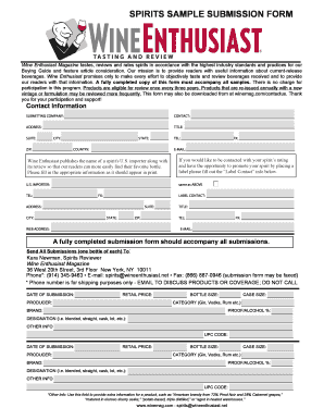 Spirits Sample Submission Form