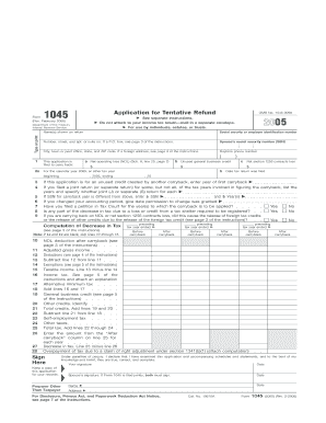 IRS Form 1045 Application for Tentative Refund