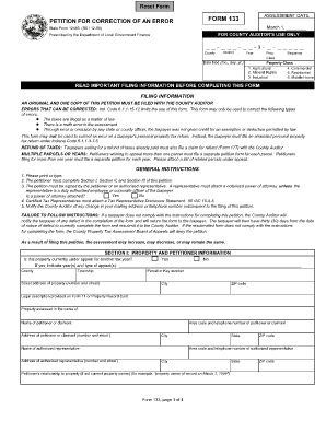 Petition for Correction of Error Form 133