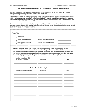 NIH Principal Investigator Assurance Certification Form