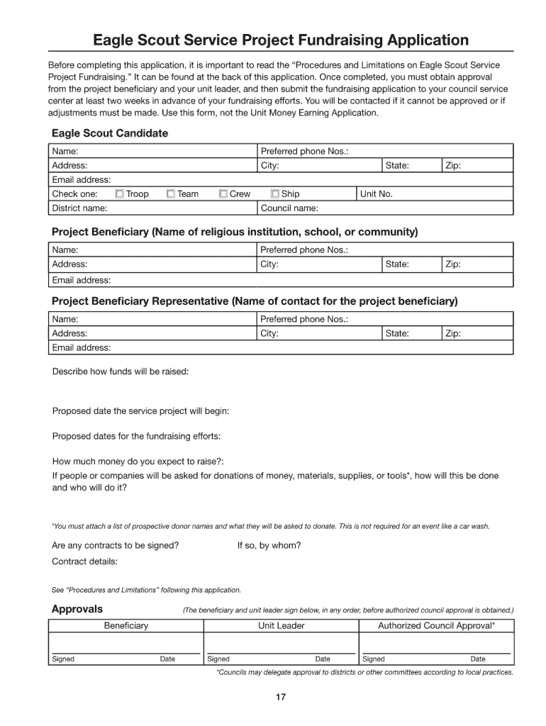 eagle scout fundraising application