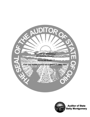 VILLAGE OF BERGHOLZ JEFFERSON COUNTY REGULAR AUDIT FOR THE YEARS ENDED DECEMBER 31, 2003-2004 VILLAGE OF BERGHOLZ JEFFERSON COUNTY TABLE OF CONTENTS TITLE PAGE Cover Letter - auditor state oh