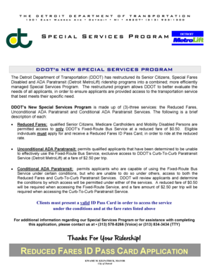 Detroit Reduced Fares ID Pass Card Application