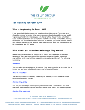 Tax Planning for Form 1040