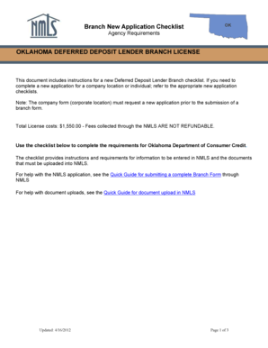 OKLAHOMA DEFERRED DEPOSIT LENDER BRANCH LICENSE ... - mortgage nationwidelicensingsystem