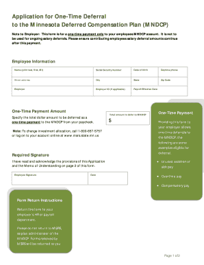 Minnesota Deferred Compensation Plan One-Time Deferral Application