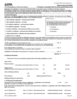 EPA Lead-Based Paint Activities and Renovations Certification Application