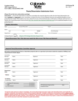 Graduate School Thesis Dissertation Submission Form