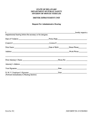 Form MV533 - Request For Administrative Hearing - Delaware ... - dmv de