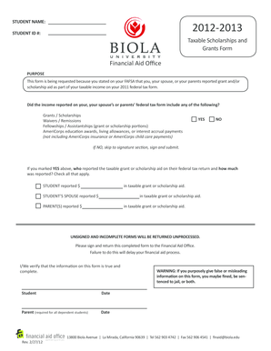 Taxable Scholarships and Grants Form