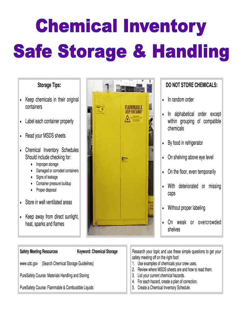 Fillable Online roads ne Storage Tips Keep chemicals in their original containers Label