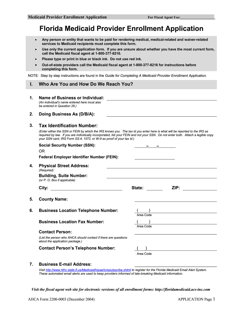 2004 FL AHCA Form 2200 0003 Fill Online Printable Fillable Blank 