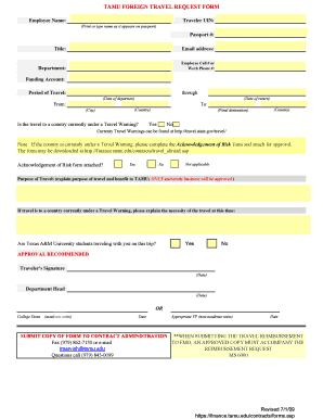 Employee discipline form template - TAMU FOREIGN TRAVEL REQUEST FORM - TAMU Student ... - studentactivities tamu