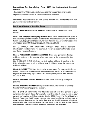 Form 8233 for Independent Personal Services