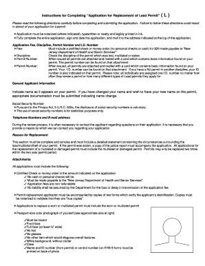 Application for Replacement of Lead Permit