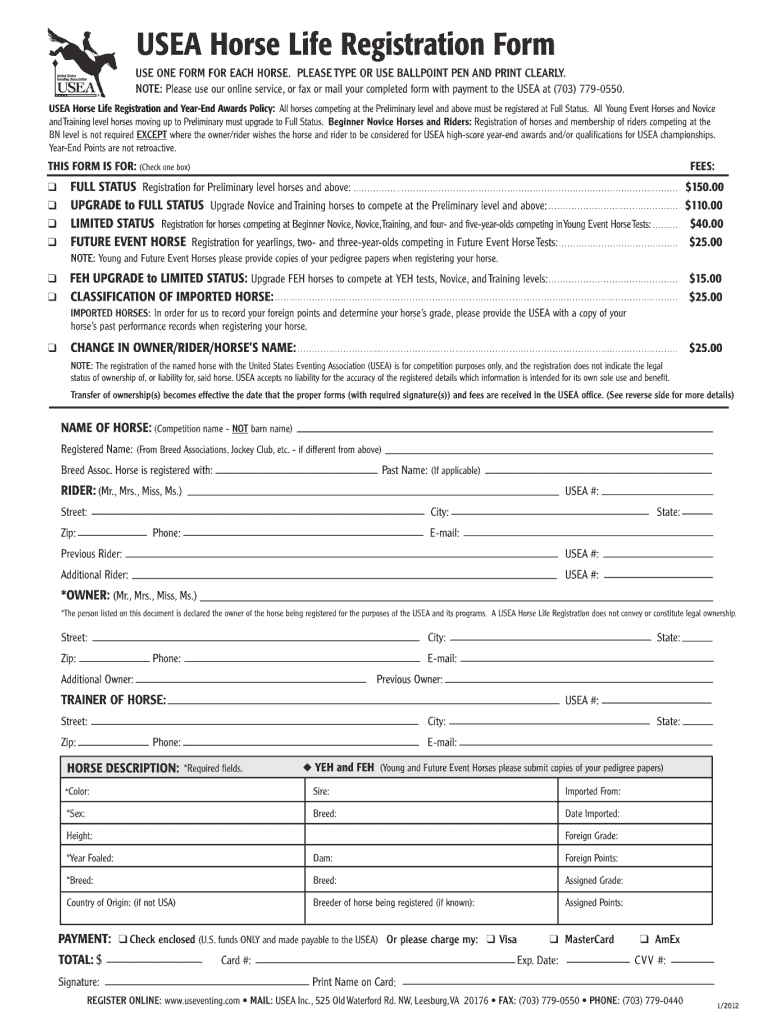 usea horse registration Preview on Page 1.