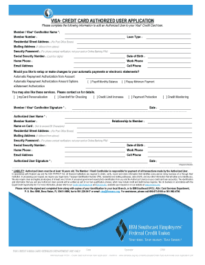 VISA CREDIT CARD AUTHORIZED USER APPLICATION - ibmsecu