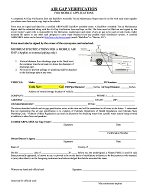 Air Gap Verification Form