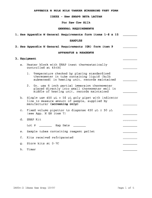 Bulk Milk Tanker Screening Test Form