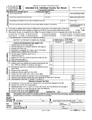 Amended US Individual Income Tax Return Form 1040X