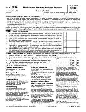 Form 2106-EZ Unreimbursed Employee Business Expenses 2003