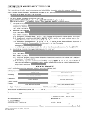 Virginia Assumed or Fictitious Name Certificate