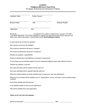 Samples of telephone reference forms