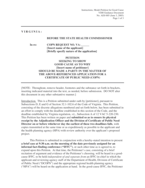 Petition letter template word - Good Cause Petition - Virginia Department of Health - vdh virginia